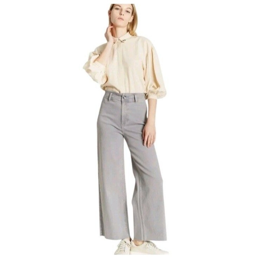 OAT New York Wide Leg The Greer Ankle Jeans Women 4/27 Blue Gray Wash Raw Hem